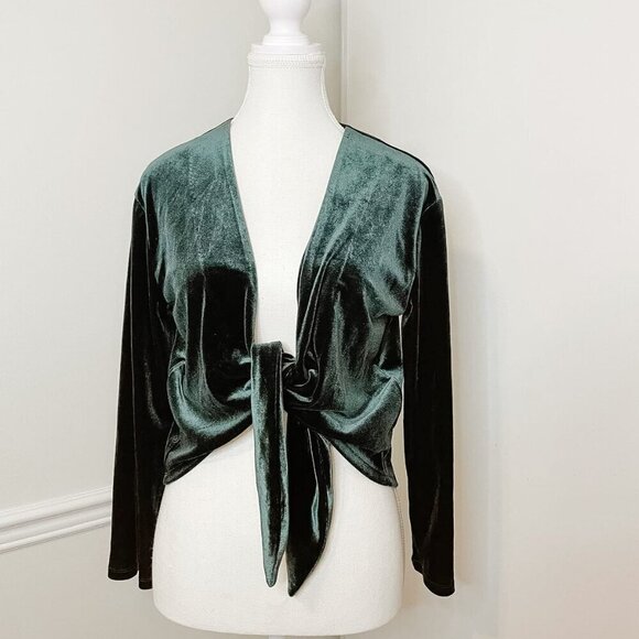 Oak + Fort Velvet Deep Green  Front Tie Cardigan S - Picture 1 of 8